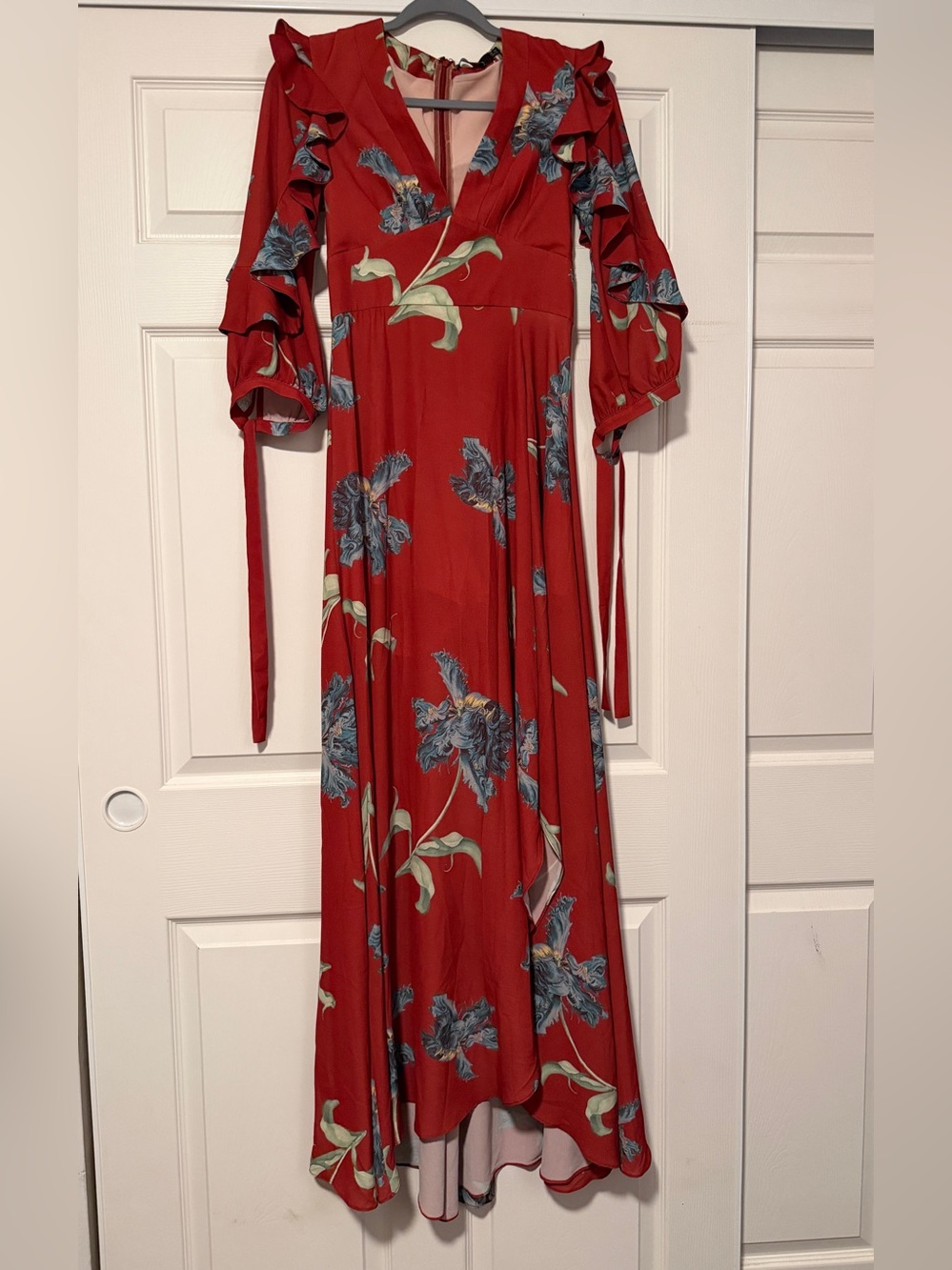 PatBO Crimson Floral Maxi Dress Bohemian Resort Beach Faux Wrap Summer